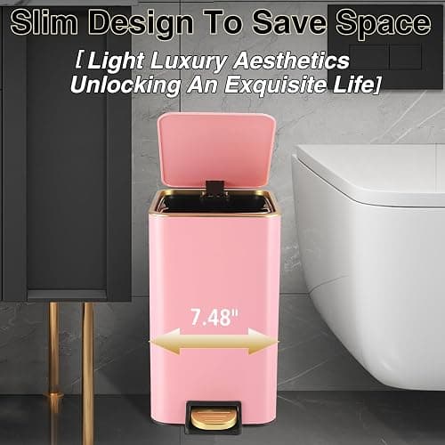 XLHOMO Pink Bathroom Accessories Set 8 Piece Pink and Gold Bathroom Set, Bathroom Sets with Stainless Steel Trash Can,Toilet Brush,Toothbrush Set,Soap Dispenser thumbnail 5