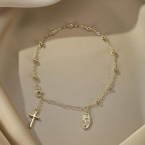 GIGB PBDK Gold Virgin Mary Catholic Rosary Bracelet for Women Trendy Vintage Beads Cross Religious Wrist Bangle Minimalist Crucifix Jesus Bracelet Charm Jewelry thumbnail 6