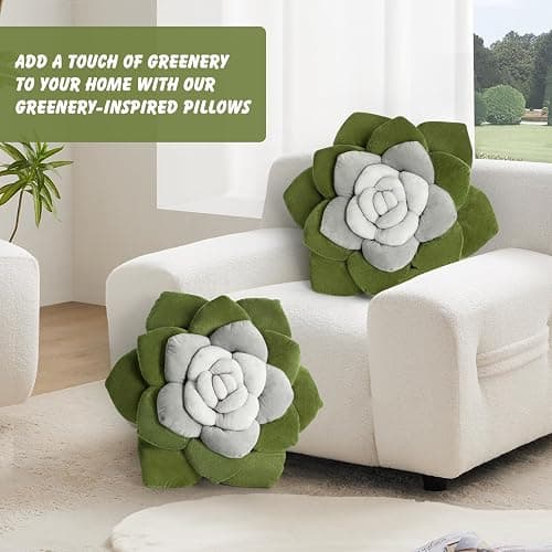 OtGalk Flower Throw Pillow - 17.8" Plant Shaped Cushion, Soft Plush Decorative Pillow for Bedroom & Living Room, Unique Green Design, Home Decor Accen thumbnail 6