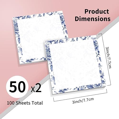 AHYUEJGDT Sticky Notes 3x3 Inch, 2 Pack Cute Pads, 50 Sheets Pad, Self-Stick Notepads for Office, School, Home, Easy Peel & Strong Adhesive Blue Floral Sketch thumbnail 2
