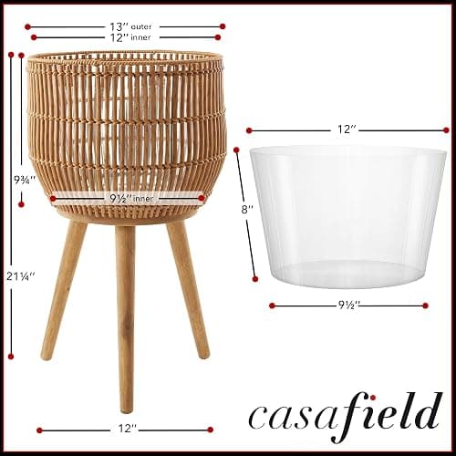 Casafield Indoor Planter with Stand, Natural Floor Planter with Wood Legs, Large Plant Pot Cover with Liner for Houseplants, Flower Pots and Trees thumbnail 3