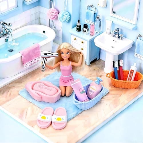 76pcs Mini Dollhouse Accessories Bathroom Cosmetic Set,Jewelry Storage Case | Dollhouse Accessories Towel Toothbrush Shampoo Toiletries Set,Mini Doll House Accessories Perfume Backpack,Girl Micro Scene thumbnail 3