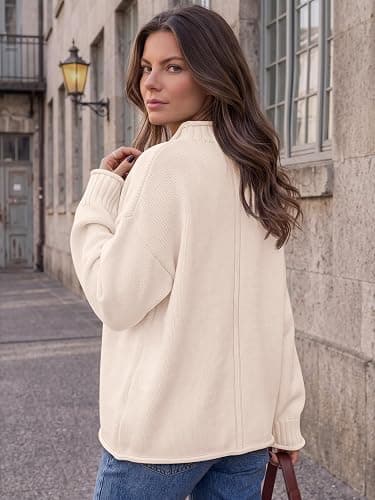 Trendy Queen Womens Oversized Sweaters Mock Neck 2026 Fall Knit Outfits | Winter Chic Fashion, Long Sleeve Tunic, Rolled Edge Pullover, Comfy Cozy Slouchy Fit, Versatile Cute Casual Clothes thumbnail 4