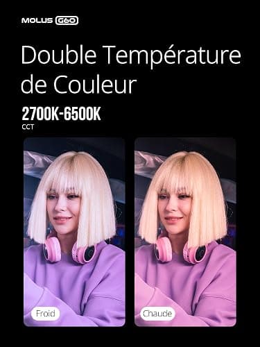 ZHIYUN MOLUS G60 [Official] Lumiere Video 60W, COB LED Eclairage Video Portable, Bi-Colore Streaming Lampe avec 2376 Lux/ 2700~6500K/ CRI≥96/ TLCI≥97/ Contrôle APP, pour Youtube TikTok thumbnail 4