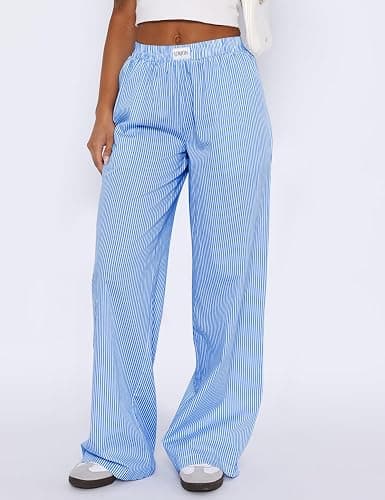 LOMON Womens Striped Gingham Boxer Pants Spring Summer Pajama Lounge Bottom | Pj Casual Beach Plaid Y2K Trousers with Pockets thumbnail 2