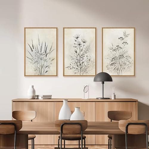 BICERE Large Neutral Flower Botanical Framed Canvas Wall Art,Boho Wildflowers Ink Wall Decor,Vintage Bouquet Wall Painting,Nature Artwork for Living Room,Bedroom,Dining Room,Office -16"x24"x3 - Neutral Botanical Wall Art - 16''x24''x3 thumbnail 4