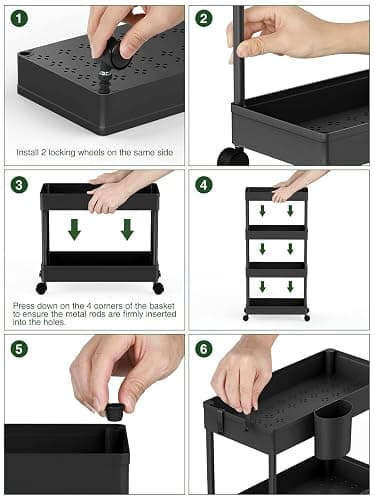 LEHOM Slim Rolling Storage Cart - 4 Tiers Bathroom Organizer Utility Cart Slide Out Storage Shelves Mobile Shelving Unit for Kitchen, Bedroom, Office, Laundry Room, Small Narrow Spaces（7.1" W+Black） thumbnail 8