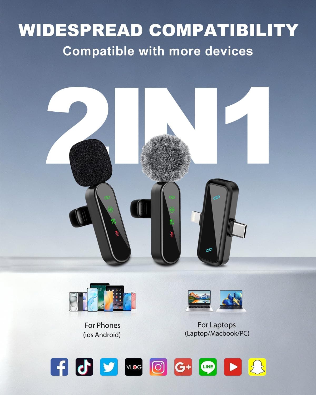 Wireless Mini Lavalier Lapel Microphone for iPhone iPad & Android Phone, 2 in 1 Lapel Mic for Video Recording- Dual Mics with Noise Reduction for Video YouTube Tiktok Podcast Vlogging(2 Pack) thumbnail 6