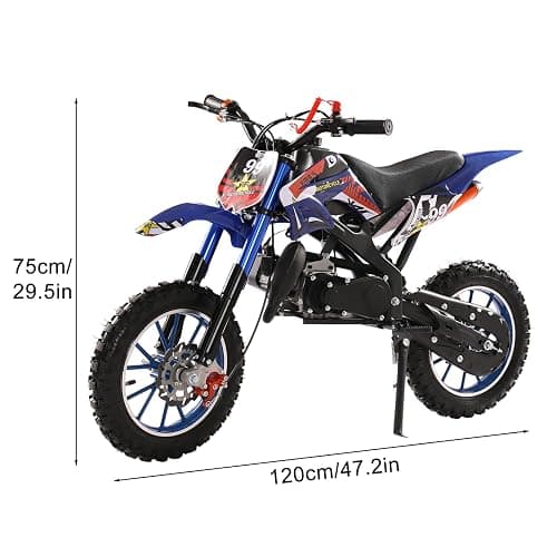 HshDUti 49cc 2-Stroke Gas Powered Motocross Dirt Bike for Kids, Off Road Mini Motorcycle With Front Rear Disc Brakes, Birthday Gifts - Blue thumbnail 7