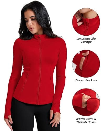 AVGO Womens Running Jackets Lightweight Slim Fit Workout Jacket Zip Up Athletic Track Gym Tops with Pockets & Thumb holes thumbnail 4