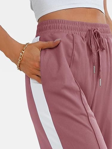 Bellcoco Wide Leg Sweatpants Women High Waisted Baggy Sweat Pants Active Striped Track Pants with Pockets thumbnail 7