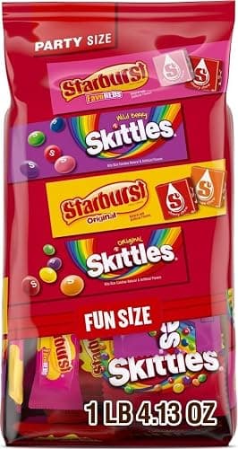 SKITTLES Original, Wild Berry & STARBURST Fun Size Variety Bag, 20.13 oz | Chewy fruity SKITTLES and STARBURST in fun size packs, great for movie nights, party favors, road trips and Halloween Candy - Image 1