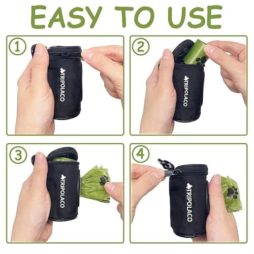 TRIPOLACO Dog Poop Bag Holder for Leash, Easy Release Doggie Poop Bag Dispenser, Fits Most Standard Poo Bags, Soft Fabric Dog Waste Bag Holder with Carabiner Clip, Compatible with All Leashes, Black thumbnail 8