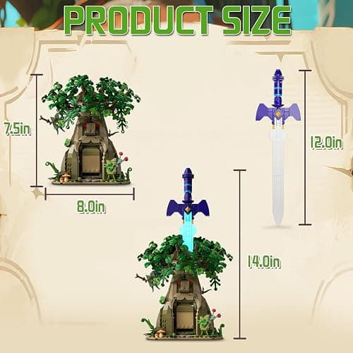 Tree & Sword Building Block Set for Boys, Compatible with Lego Set, Luminous Sword & Coin Toss Game, Magic Tree Game Action Figures Collectible Model Toys Gifts for Adult, Kids 8+ thumbnail 3