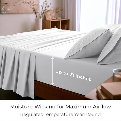 Mellanni King Sheet Set - 6-Piece Iconic Collection Bedding, (Including 4 Pillowcases), 21-Inch Extra Deep Pocket, Easy Care, Ultra Soft, Cooling Sheets, Brushed Microfiber - White thumbnail 4