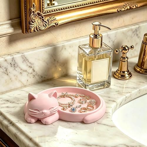 Cat Ring Holder Jewelry Dish Cute Trinket Tray Gifts for Cat Mom Lovers | Pink Cat Design, 3D Printed, Holds Rings Earrings Necklace Keys, Vanity Dresser Bathroom Office Desk Decor Gifts for Women thumbnail 6