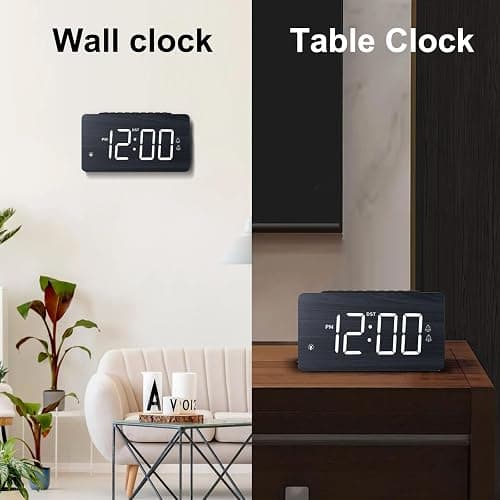 LICHI Wooden Digital Alarm Clock for Bedrooms， Loud Alarm for Heavy Sleepers, Dual Use as Desk/Wall Clock, Adjustable Volume, Dimmer, DST - Wood Decor & Gifts thumbnail 8