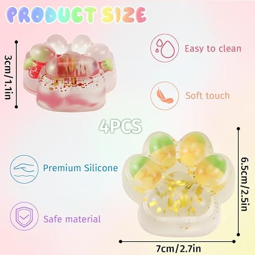 4 PCS Cat Paw Squishies Fidget Toys, Big Squishies Cat Paw, Stress Relief | Squeeze Toy for Stress Relief and Relax, Sticky Squishies Fidget Toys for Party Favors Novelty Things Birthday Gift thumbnail 3