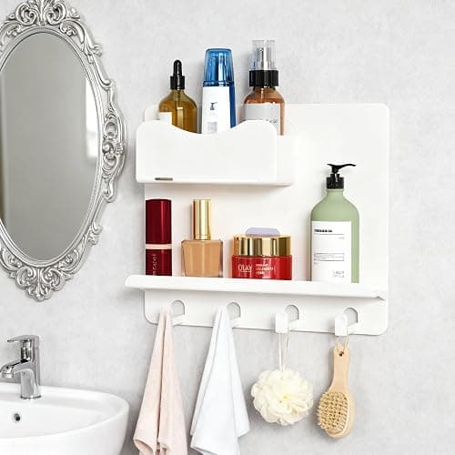 Floating Shelves for Bedside Shelf Accessories Organizer, Wall Mount Self Stick On, Cute Room Decor Aesthetic, Girls Room Decor, Cool Stuff for Bedroom Storage and Organization White thumbnail 3