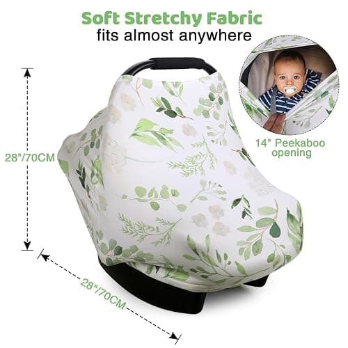 Nursing Cover Breastfeeding Scarf, Car Seat Covers for Babies Infant Carseat Canopy, Stretchy Soft Breathable Multi-Use Cover Ups for Stroller High Chair Shopping Cart, Baby Essentials for Summer thumbnail 2