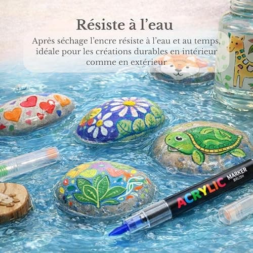 Faizer ® 288 Feutre Acrylique, Stylos Acryliques à Pointe Pinceau pour le Coloriage Adulte, Acrylic Paint Markers pour Coloriage, Beaux Arts, Calligraphie, Bois, Toile, Verre, Céramique thumbnail 8