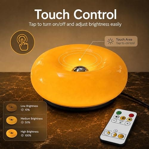 MIXL Orange Donut Table Lamp,Ambient Lighting Lamp,Aesthetic Room Decor | Blown Glass Lampshade,Stepless Dimming,Touch and Remote Control,Ideal for Gift,Suit for Living Room,Mid Century Modern Style thumbnail 3