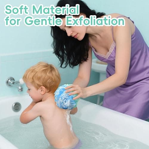 Shower Loofah 4PCS Soft Bath Body Sponge 60g Loofa Set Thick Wash Puffs for Women and Men (Purple-Blue-Green-Mixed) thumbnail 3
