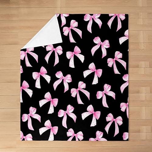 Feelyou Pink Black Bow All Season,Bed Blanket for Sofa Couch Twin 60"x80" Cute Dreamy Princess Style Plush Throw Blanket, Ultra Soft Bow Pattern Flannel Fleece Blanket Bowknot Room Decor Bow thumbnail 3