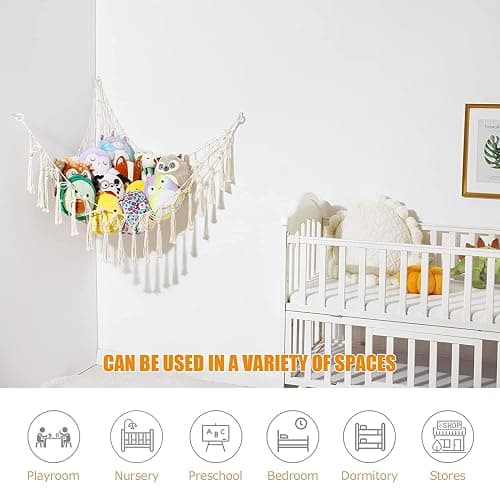 Jouet Hamac pour Animaux en Peluche Jouet Ours Filet Coin Suspendu Support De Rangement pour Chambre Enfant, Fermeture éclair, Blanc thumbnail 5