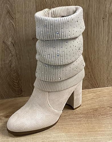 Pogolino Damen Stiefeletten Absatz elegant Glitzer Schnalle Stiefel Herbst Winter High Heels - 38 EU - 569 Beige thumbnail 6