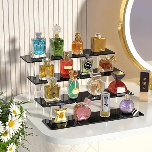 4 Tier Acrylic Display Risers, Black Perfume Organizer, Cupcake Stand | Large Dessert Display for Party, Display Shelf for Figure and Collection, Riser Stand for Decoration and Organizer, 2 Pack thumbnail 6