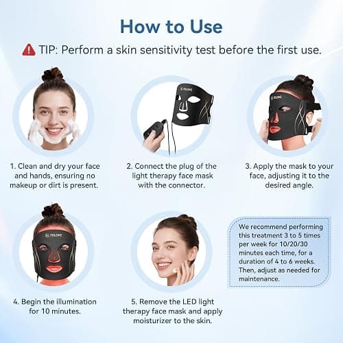 FOLOKE LED Light Therapy Mask Skin Care Mask, LED Red 630±5nm & NIR 830nm Wavelength for Home Use thumbnail 6