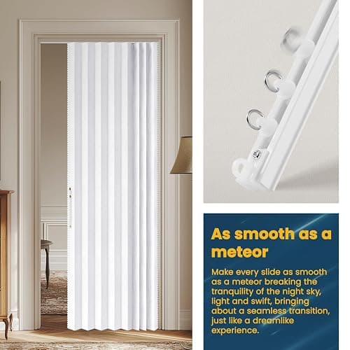 AJAZZ 100% Blackout Magnetic Door Curtain Patio Door Curtain Invisible Folding Door for Bedroom Living Room Accordion Doorway Curtains Sets Included Tracks (1Panel, 43W x 79 L, White) thumbnail 6