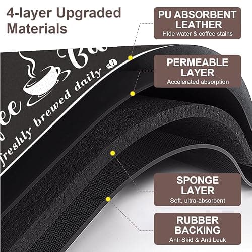 CooRug Absorbent Coffee Mat, Fashion Dish Drying Mat for Kitchen Counter Coffee Bar Accessories Espresso Machine Dish Rack 12" x 20" Black thumbnail 4