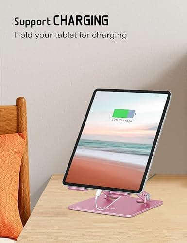 Aoviho Tablet Stand Holder for Desk, Adjustable Desktop Tablet Holder, Foldable Aluminum Tablet Mount for iPad pro 12.9, iPad Air Mini, Samsung Galaxy Tabs Z Fold Kindle Fire,4-12 inch, Rose Gold thumbnail 7