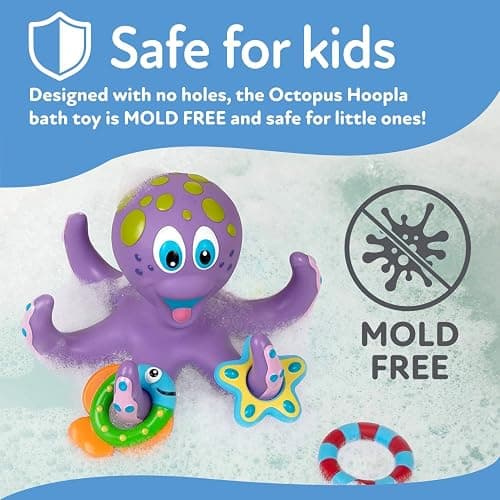 Nuby Floating Octopus Toy with 3 Hoopla Rings - Baby Bath Toy for Boys and Girls - 18+ Months - Purple (Pack of 1) thumbnail 5