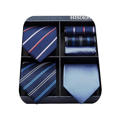 HISDERN Mens Ties Set Collection Tie and Pocket Square Lot 3 Pcs Formal Business Neckties present Box Wedding Necktie - Image 1