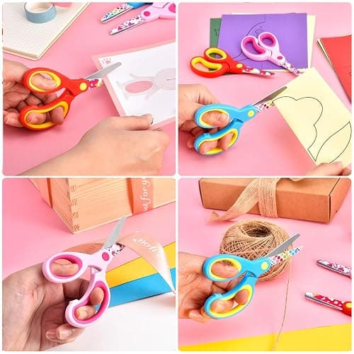 Zicolu Left Handed Kids Scissors, Lefty Safety Toddler Children Scissors, Small Craft Scissors with Blunt Tip - Fun Print Blade, Great for DIY, Arts, Home, School Classroom Use, Assorted Color, 3-Pack thumbnail 7