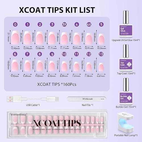 BTArtboxnails XCOATTIPS French Tip Press on Nails - Short Coffin Nail Tips with Nail Gel, French Protecing Duo, Nail Lamp, All in One Soft Gel Fake Nail Gel Extension Kit thumbnail 6