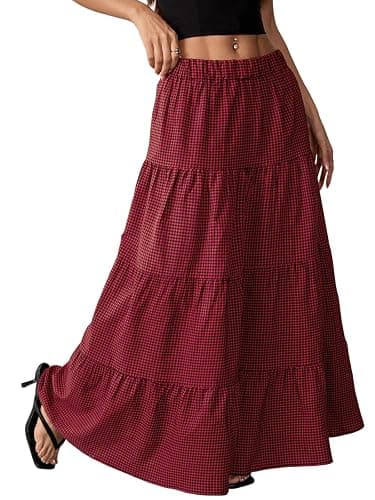 TITOMD Womens Flowy Maxi Skirts Summer A Line Ruffle Boho Long Skirt | Casual Elegant, Flared, Elastic Waist, Beach Vacation Outfits, Soft Fabric, Ideal for Spring, Fall, Daily, Going out - Image 1