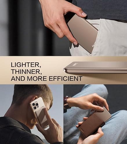 [0.3" Ultra Slim] [Alloy-Made] ULiXWH Magsafe Portable Charger for iPhone, 2025 Upgrade 5000mAh Fast Charging Magnetic Power Bank, Wireless Battery Pack for iPhone 17 Air 16 15 Pro Max 14, Desert Gold thumbnail 7