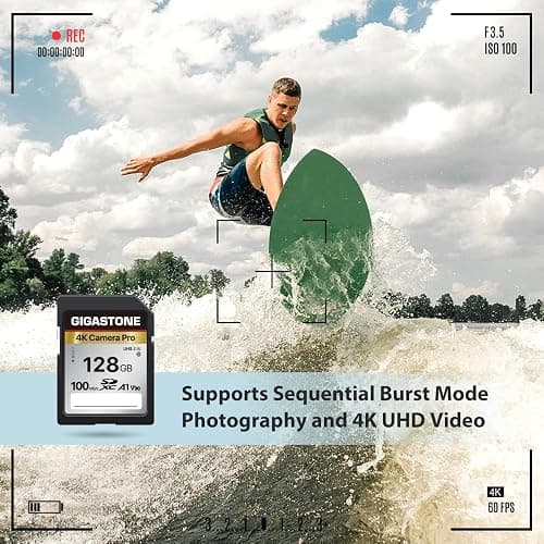 【5-Years Data Recovery】 GIGASTONE 128GB SDXC Memory Card 4K Pro Series Camera Transfer Speed Up to 100MB/s Compatible with Canon Nikon Sony Camcorder, A1 V30 UHS-I Class 10 for 4K UHD Video thumbnail 5