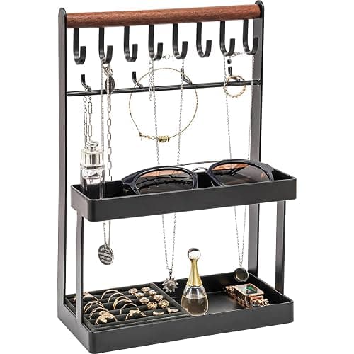 Lolalet 4-Tier Jewelry Organizer, Cute Necklace Holder Stand with 12 Hooks for Teen Girl Aesthetic Room Bedroom Decor -Black - Image 1