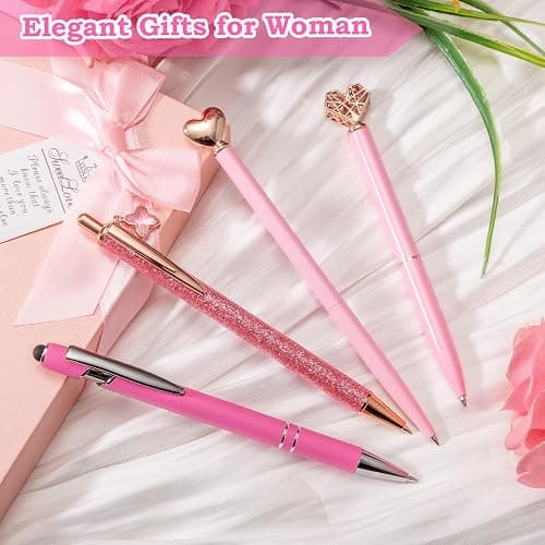 BESARME 4 Pcs Pink Pens for Women, Pink Gifts for Girls Bridal Shower Gifts for Women Diamond Pen Black Ink Cute Pens for School Office Supplies thumbnail 5