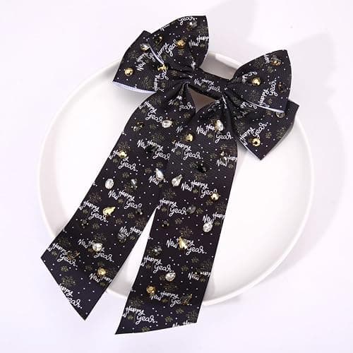 Vokone New Years Hair Bows for Girls Happy New Year Hair Bow Clip New Years Eve Gifts for Women Happy New Year Stars thumbnail 3