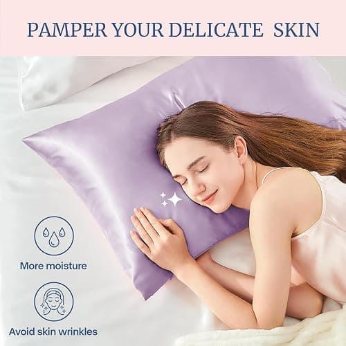 BEDELITE Satin Pillowcase for Hair and Skin, Super Soft and Cooling Similar to Silk Pillow Cases 2 Pack with Envelope Closure, Gift for Women Men(20"x26" Standard Size, Lavender) thumbnail 5