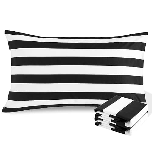 NTBAY Queen Striped Pillowcases Set of 2, 1800 Thread Brushed Microfiber Black and White Striped Pillow Cases, Super Soft and Cozy Envelope Closure 20x30 Pillowcases, 20x30 Inches - Image 1