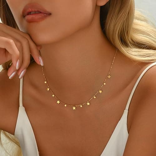 Havopso Gold Chain Necklace for Women 18K Gold Plated Dainty Star Cross Heart Cuabn Choker Chains Stainless Steel Trendy Jewelry Christmas Gifts thumbnail 4