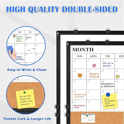 Monthly Calendar Whiteboard Dry Erase Cork Board Combo, 24" x 18" Magnetic Double-Sided Calendar White Board and Bulletin Board with Black Aluminium Frame, Portable Whiteboard for Office, Home, School thumbnail 4