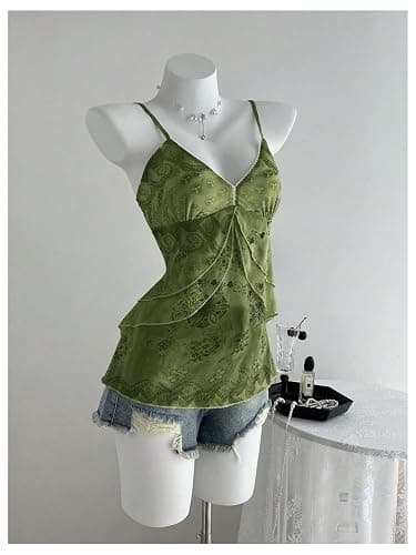 Verdusa Women's Y2k Top Cute Babydoll Tank Tops Floral 2000s Clothing Going Out Mesh Camisole Whimsical Clothes thumbnail 3